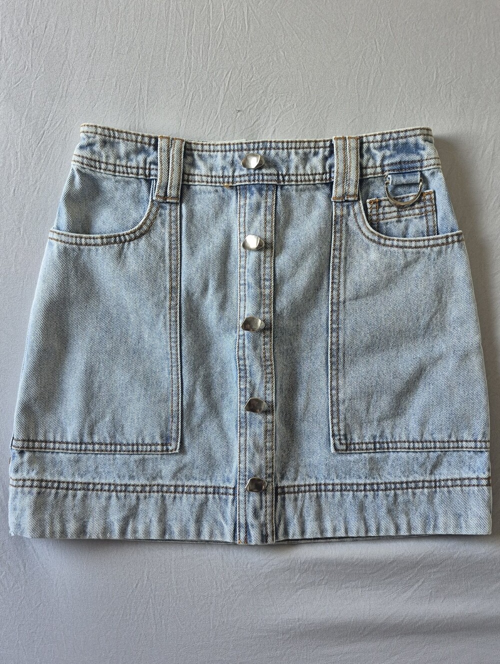 Aje Elena Denim Mini Skirt NWT Light/Mid Wash 6